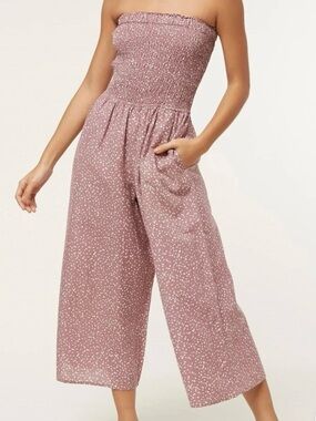 O'neill Linen Cotton Jumpsuit Strapless Wide Leg Cropped Summer Rose Womens S